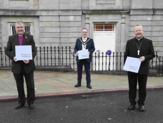 With Armagh Robinson Library as the backdrop, Archbishops John McDowell and Eamon Martin, along with the Lord Mayor, Councillor Kevin Savage, launched the publication 'Bishops and Buildings'.