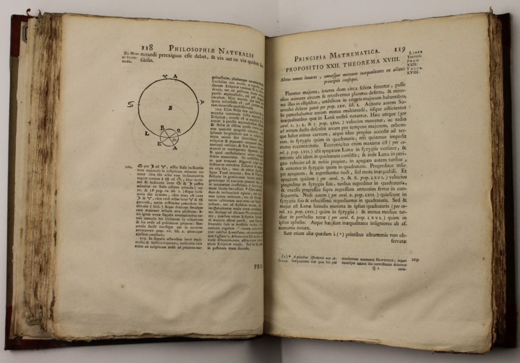 Pages 118 and 119 from the 1760 edition of Philosophiae Naturalis Principia Mathematica by Isaac Newton
