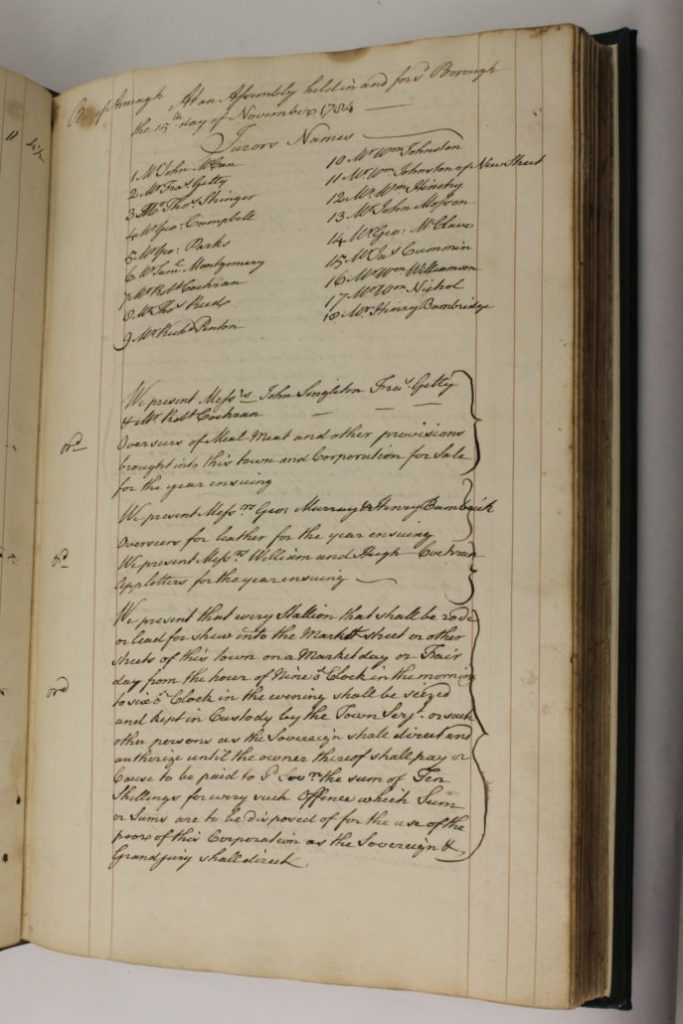 Entry 15-11-1784 in the Armagh Corporation Pipe Water Book