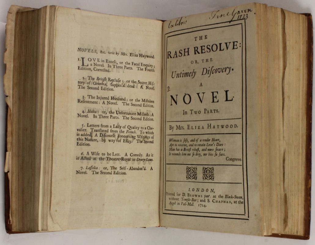 Title page of The Rash Resolve or the Untimely Discovery. An Novel at Armagh Robinson Library