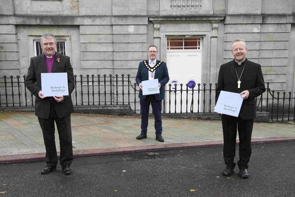 With Armagh Robinson Library as the backdrop, Archbishops John McDowell and Eamon Martin, along with the Lord Mayor, Councillor Kevin Savage, launched the publication 'Bishops and Buildings'.