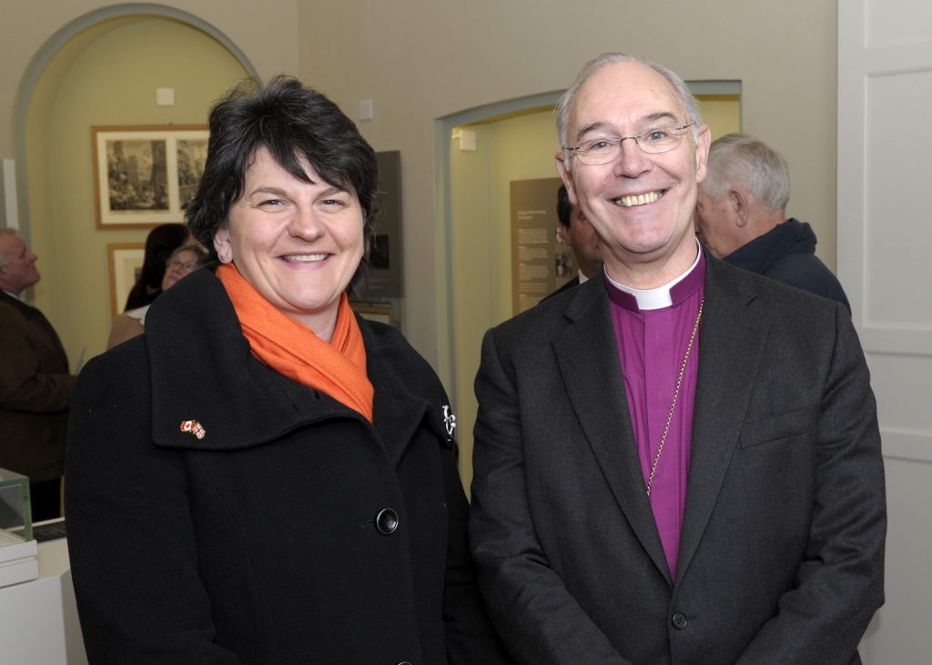 OPening No 5 = Archbishop Alan Harper, Chairman of the Library's Governors and Guardians, and Mrs Arlene Foster, the then DETI Minister