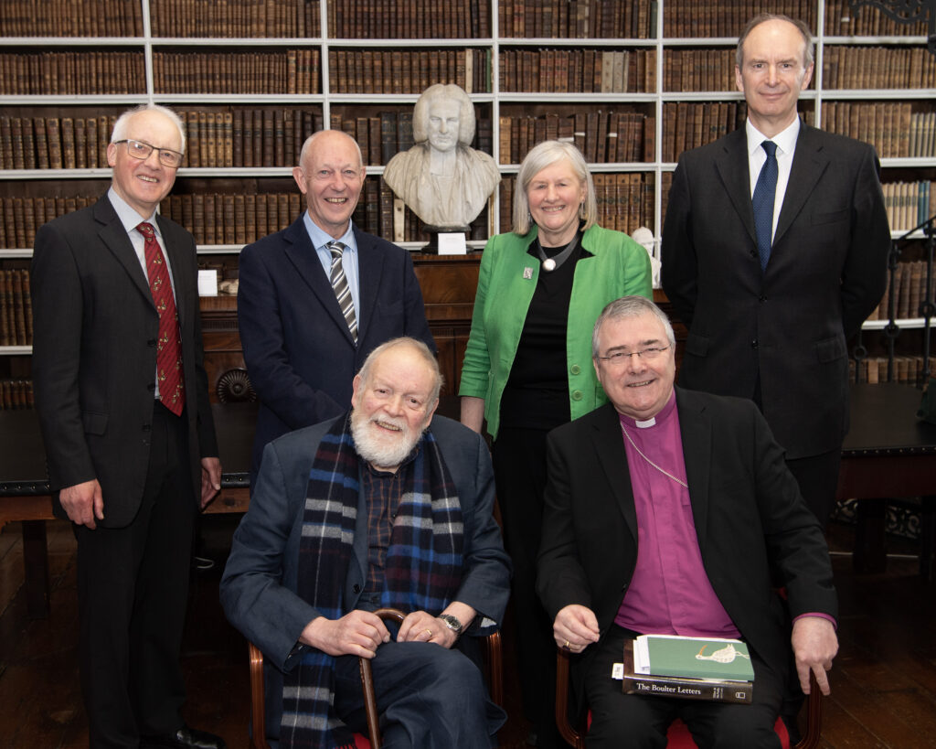 Standing from left were members of the Library's Development Advisory Committee, including the Very Revd Gregory Dunstan, Dr Peter Beckett and Mrs Karen Latimer along with one of the Library's Governors and Guardians, Mr Brett Ingram Seated were Mr Michael Longley and Archbishop McDowell