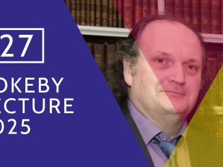 Banner with the date name of the Rokeby Lecture 2025, including an image of the speaker, Frank Ferguson.