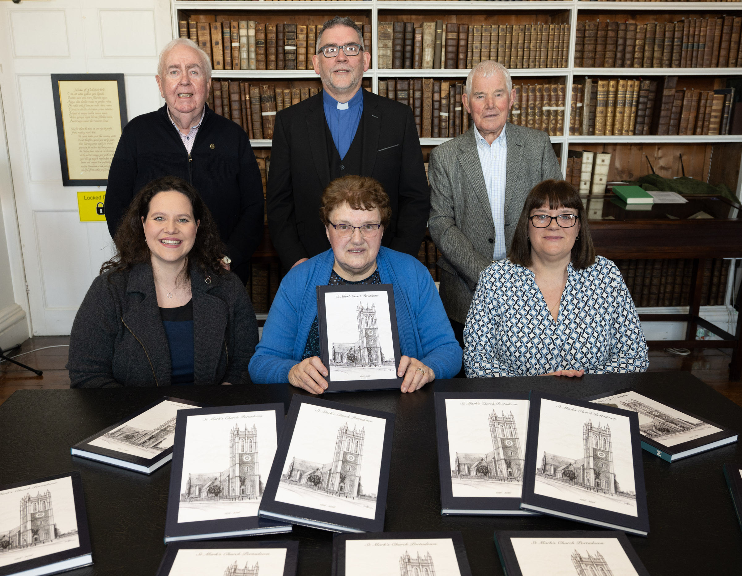 The committee members who compiled the history to celebrate the bi-centenary of St Mark’s Parish, Portadown. They are seated from left, Mrs Celine Coughlin, Mrs Patricia McGuinness and Mrs Alison Edwards and standing from left, Mr Gordon Speers, the Revd William Orr and Mr Tom Madill.